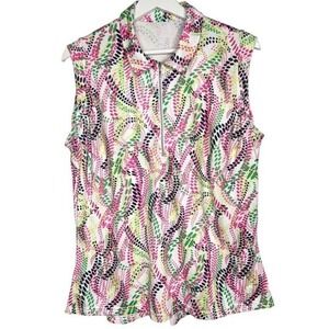 GGBlue‎ Luxe Sport Abstract Print Sleeveless Zip Top Size XL